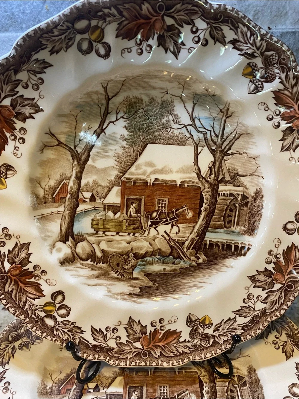 Johnson Brothers‎ Brown and Cream Winter Farmhouse Dinner Plate 6 piece set